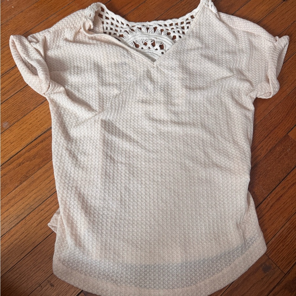 Chic Nation Cream Crochet Accent Blouse